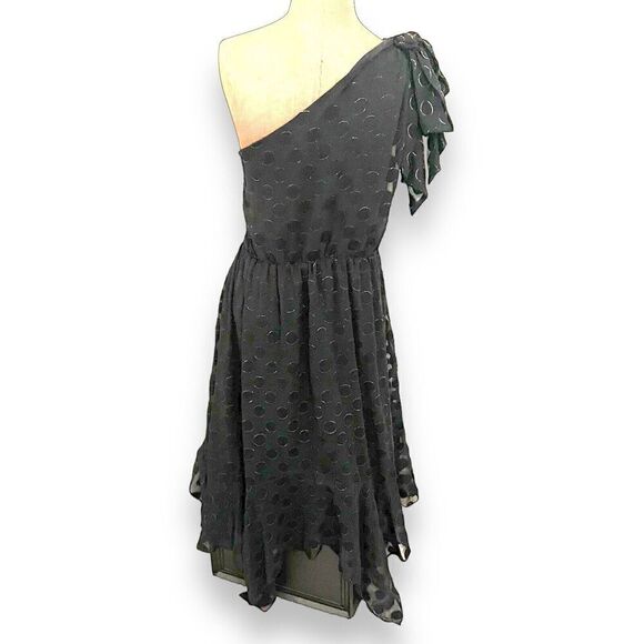 ML Monique Lhuillier Dress Black Metallic Burnout Dot size 16 Handkerchief Hem - Picture 6 of 15